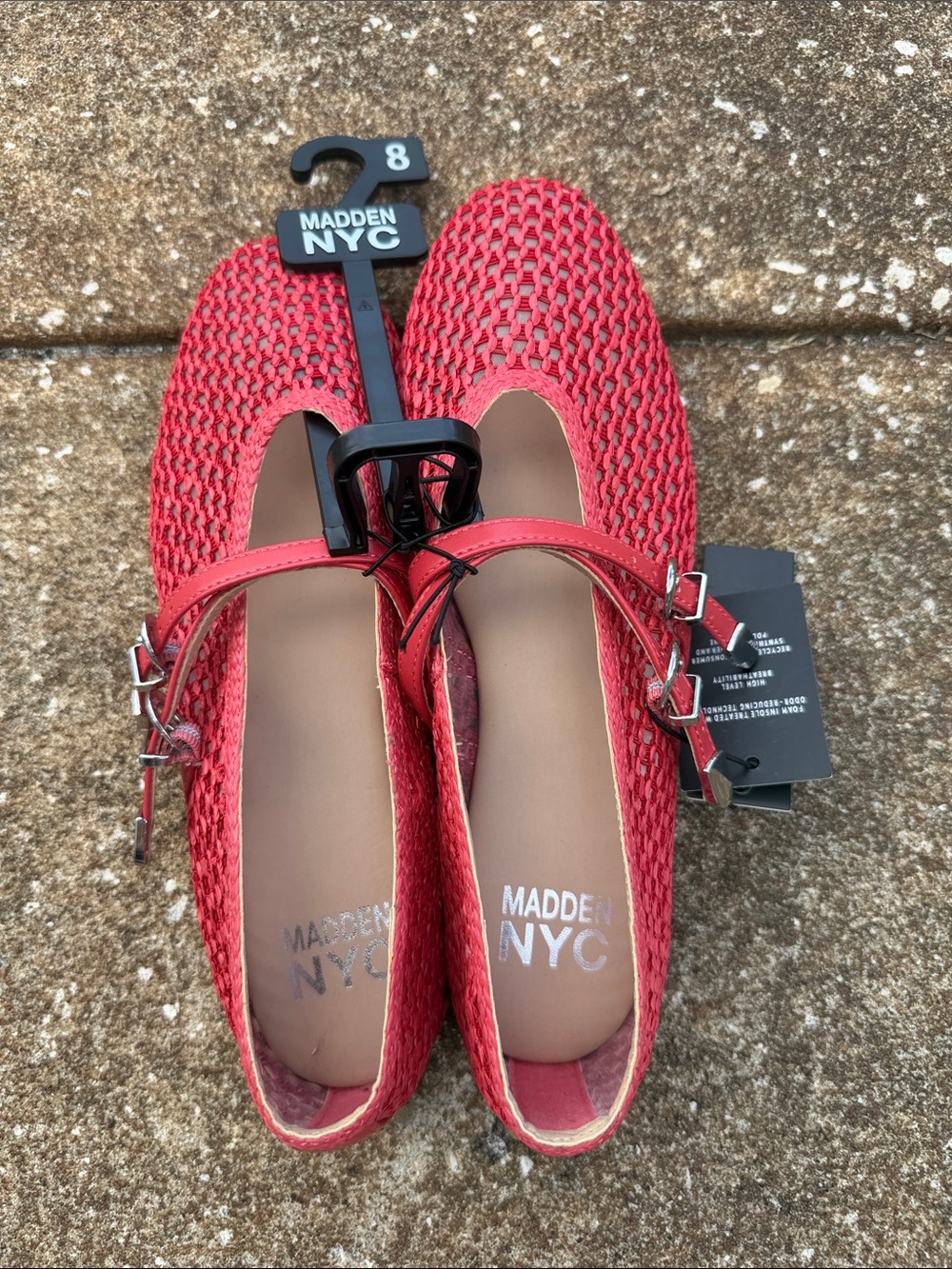 Madden NYC Red Woven Mary Jane Flats with Ankle Strap. Size 8. NWT